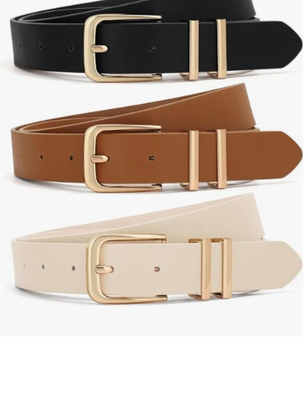 3 Pack Women Belts For Jeans Dresses Pants Ladies Leather Waist Belt with Gold